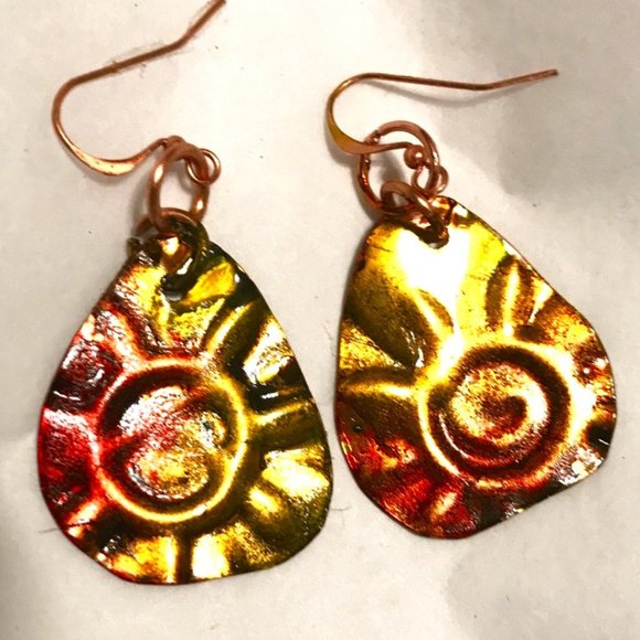 Conceptual Subculture Jewelry - Handmade Colorful Floral Solid Copper Earrings Boho Festival Gift Cute Artsy Dan